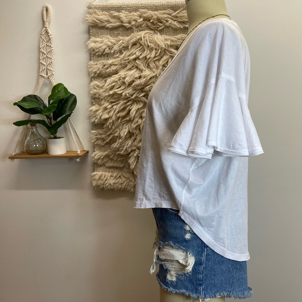 Free People  Loose Sleeves Top Crew Tee Lightweight T-Shirt White Cotton Blend - Picture 6 of 14